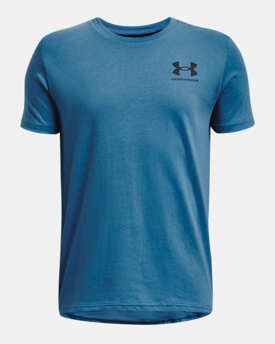 Boys' UA Sportstyle Left Chest Short Sleeve in Blue image number 0
